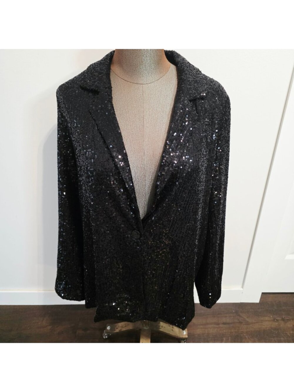 Nine West Sequin Button Blazer Sz 1X Sparkly Whimsigoth Goth Glam Party Jacket
